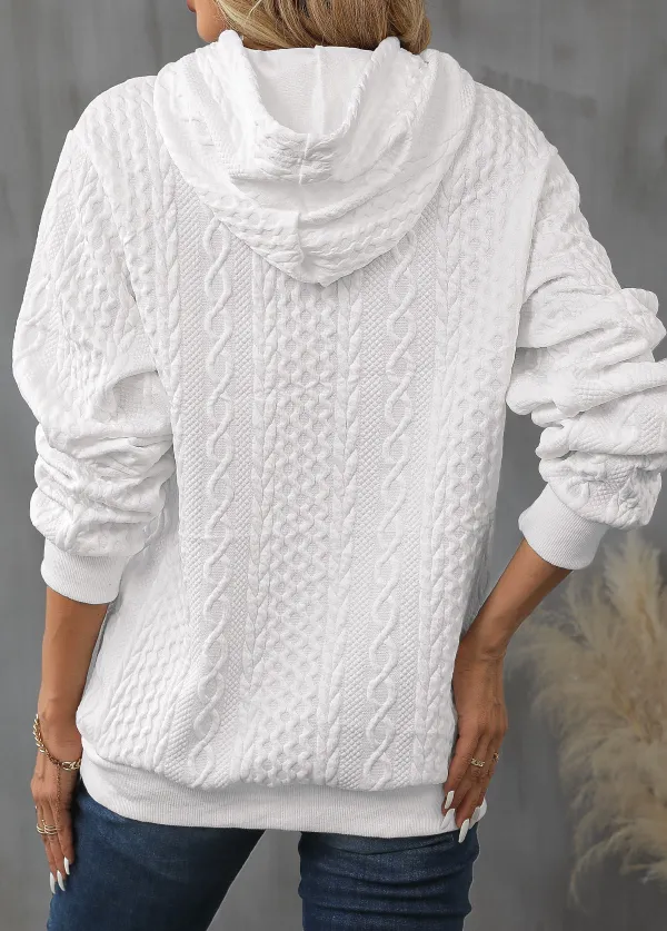 White Drawstring Detail Long Sleeve Hoodie