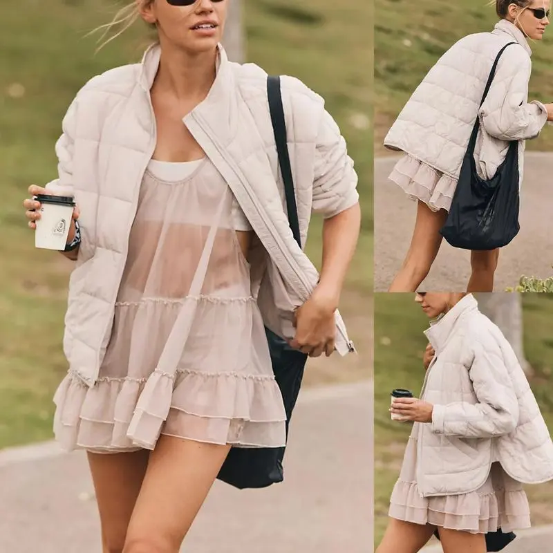 Women's Lightweight Quilted Puffer Jacket – Short Zipper Coat with Pockets