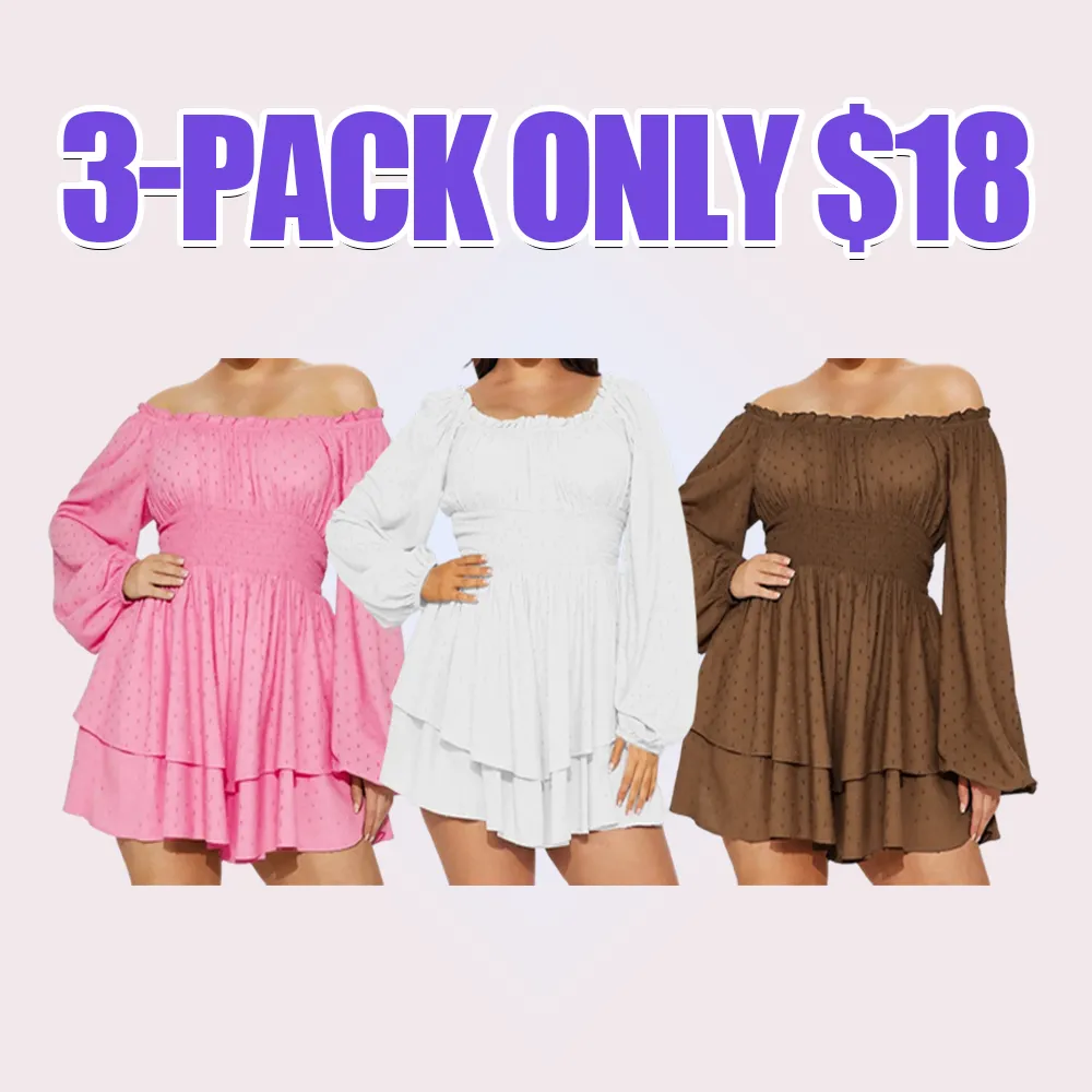 Women Plus Size Rompers Playsuits, Swiss Dot Boat Neck Off Shoulder Long Sleeve, Spring Fall Short Jumpsuits Streetwear
