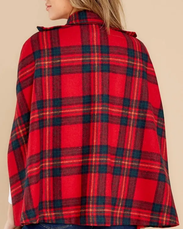 Women's Plaid Double Breasted Winter Cape Turn Down Poncho Coats(Buy 2 Free Shipping)