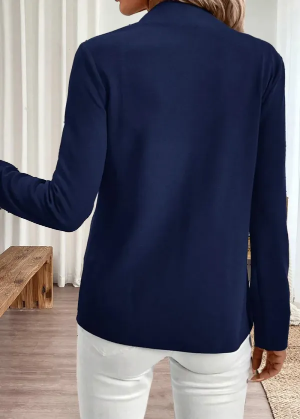 Navy Open Front Long Sleeve Coat