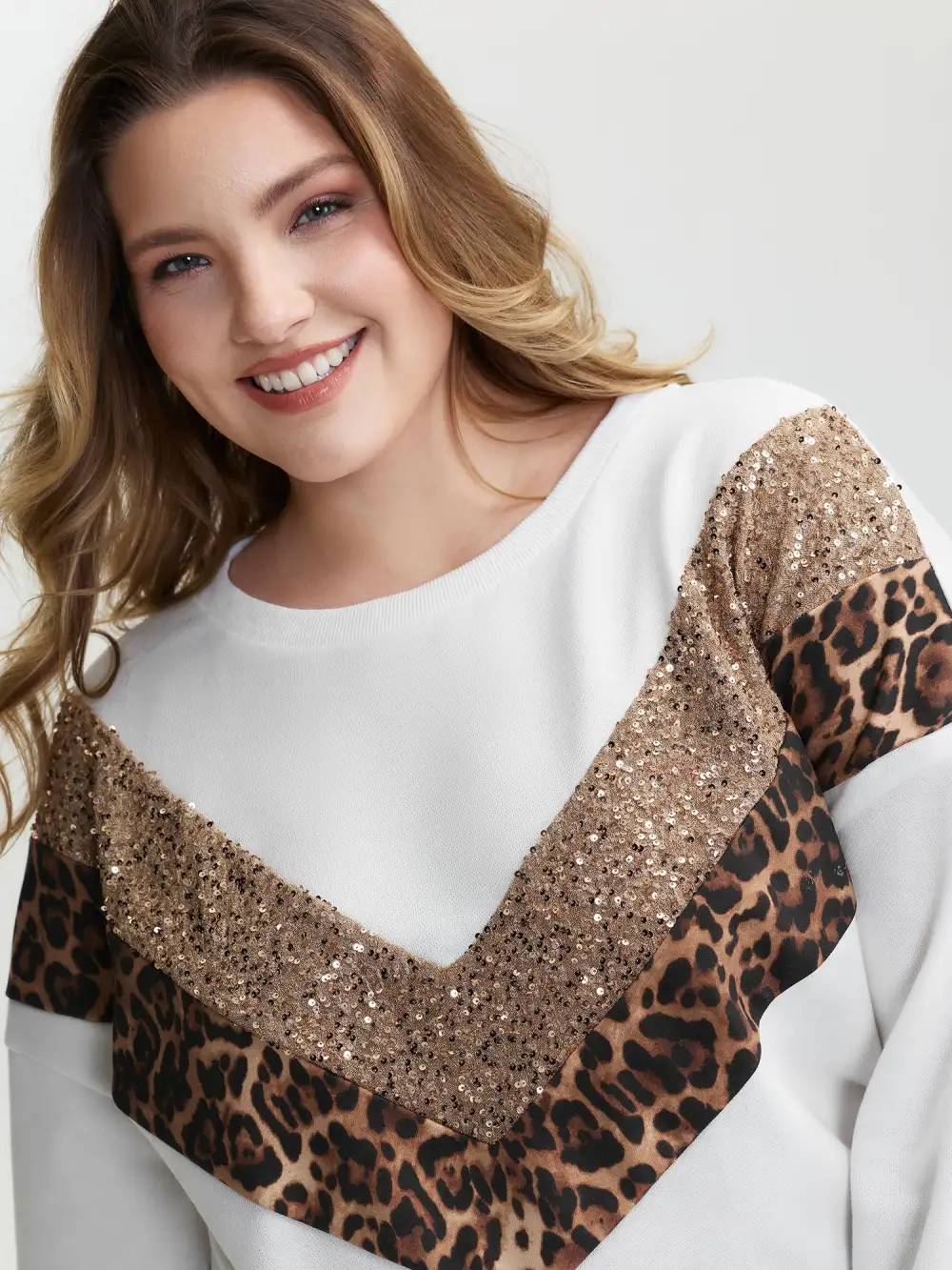 Leopard Print Sequin Contrast Sweatshirt