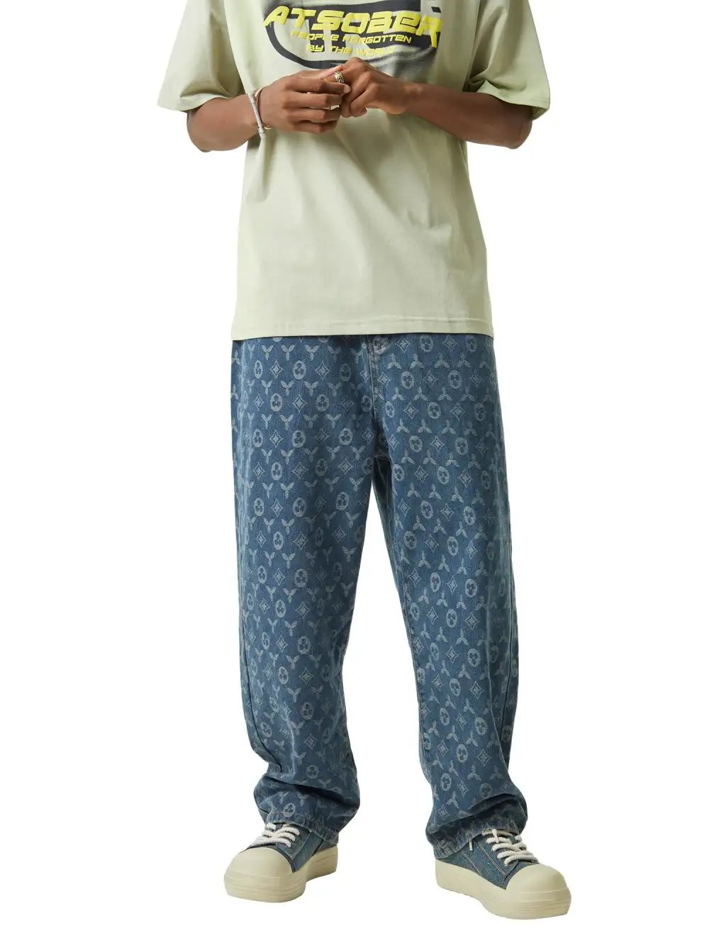 Jacquard Baggy Denim Jeans-1532