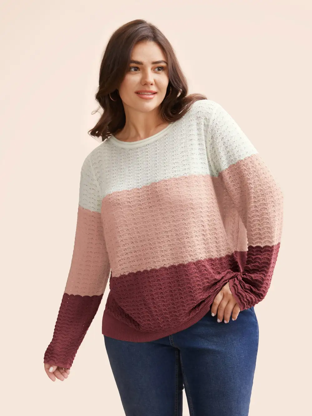 Color Contrast Boat Neck Lightweight Pullover