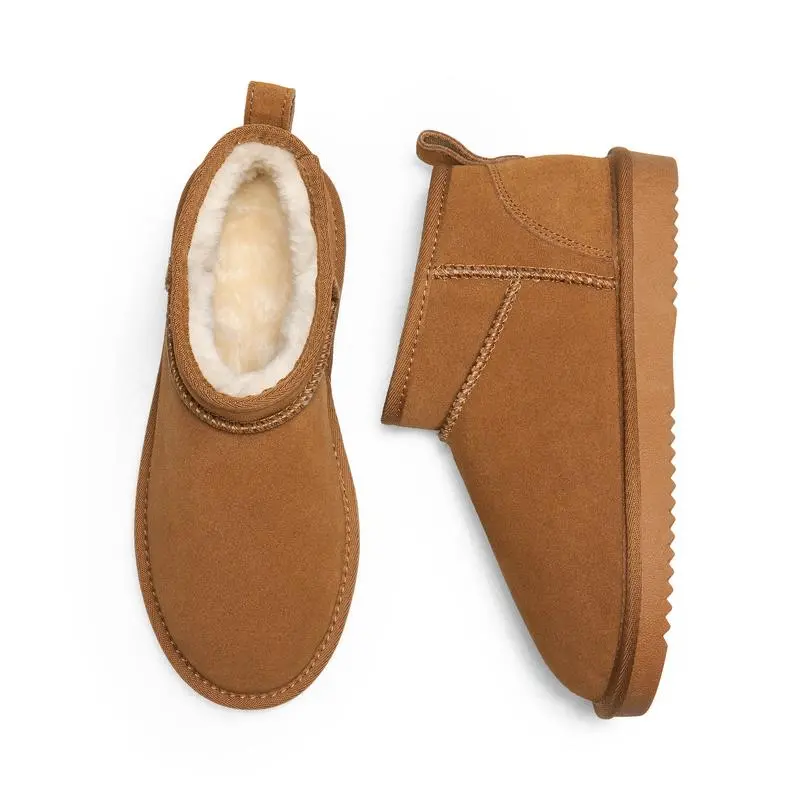 Women's Ankle Winter Mini Boots: Genuine Suede, Faux Fur Lining, Water Resistant, Warm, Slip On, Memory Foam, Fuzzy Classic