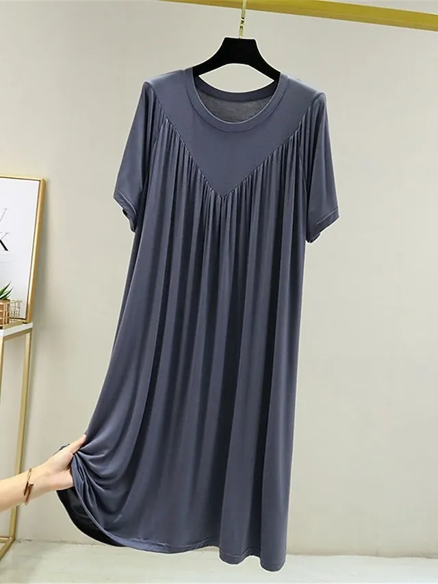Women's Pajamas Nightgown Nightshirt Dress Pure Color Simple Casual Soft Home Daily Bed Polyester Breathable Crew Neck Short Sleeve Summer Spring Black Yellow