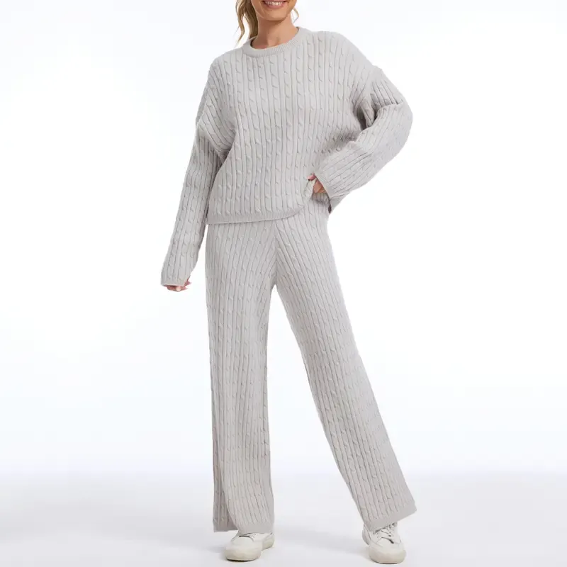 Women's chunky knit sweater casual two-piece set