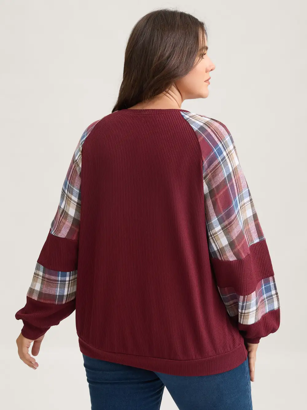 Plaid Patchwork Raglan Sleeve Sweatshirt