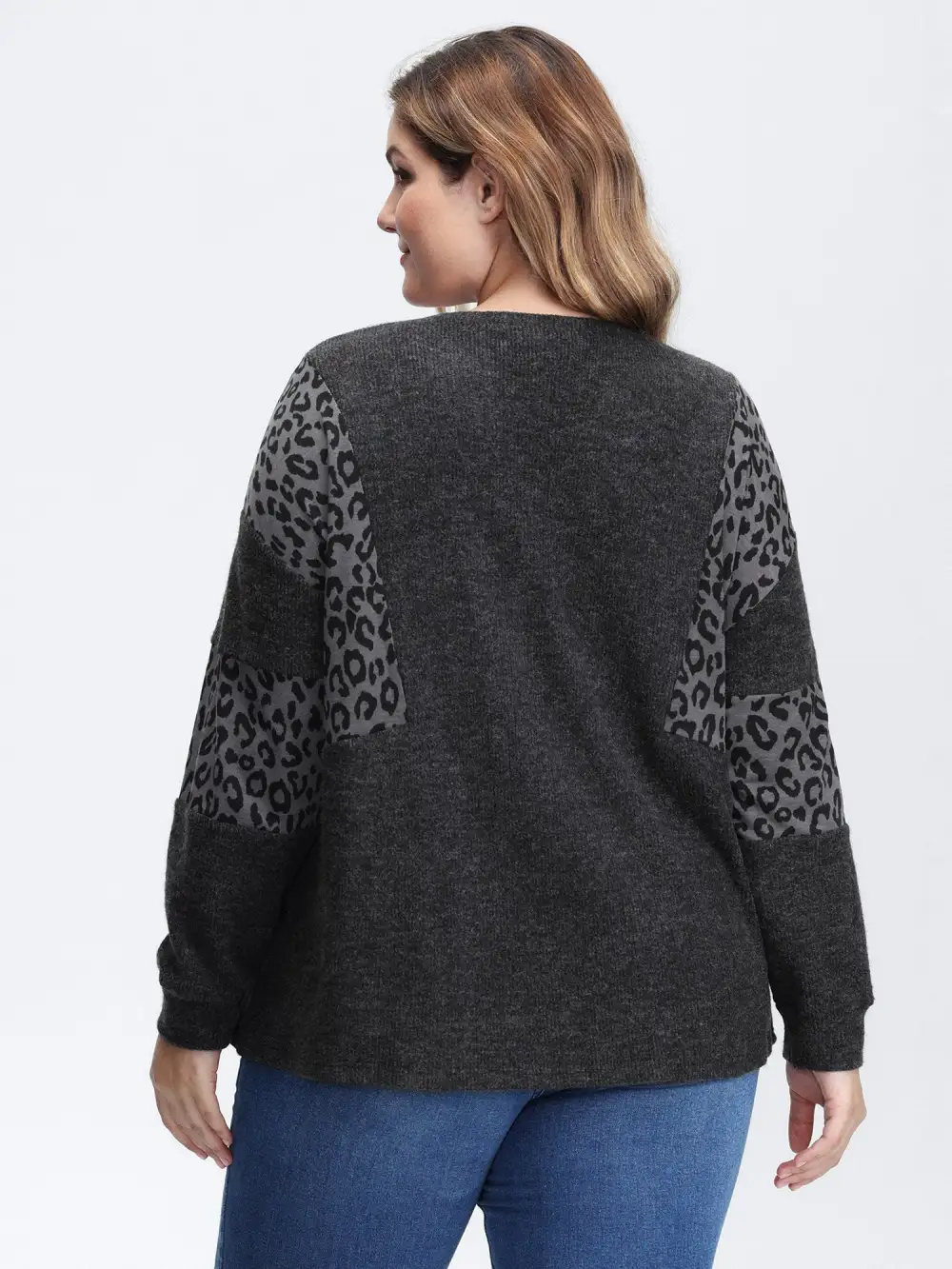 Leopard Print Patchwork Cross-Tie Neckline Sweatshirt