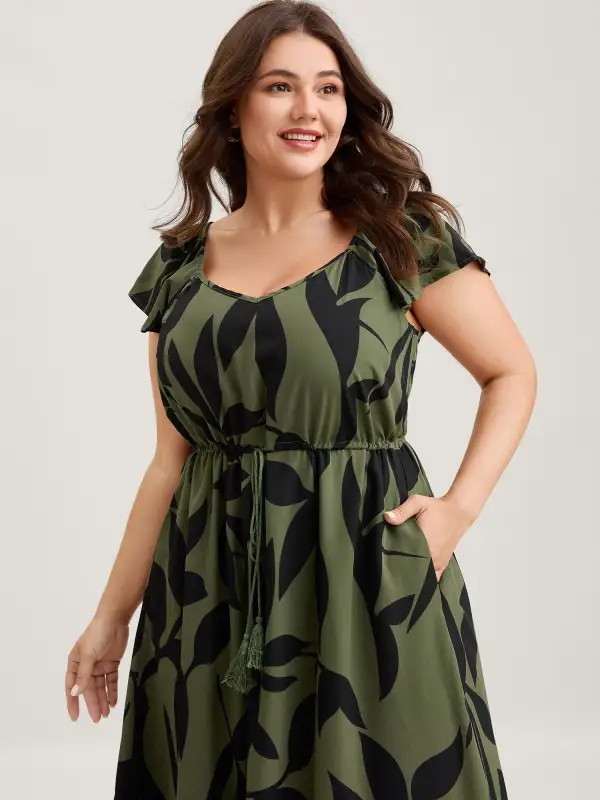 Floral Waist-Cinched Drawstring Maxi Dress