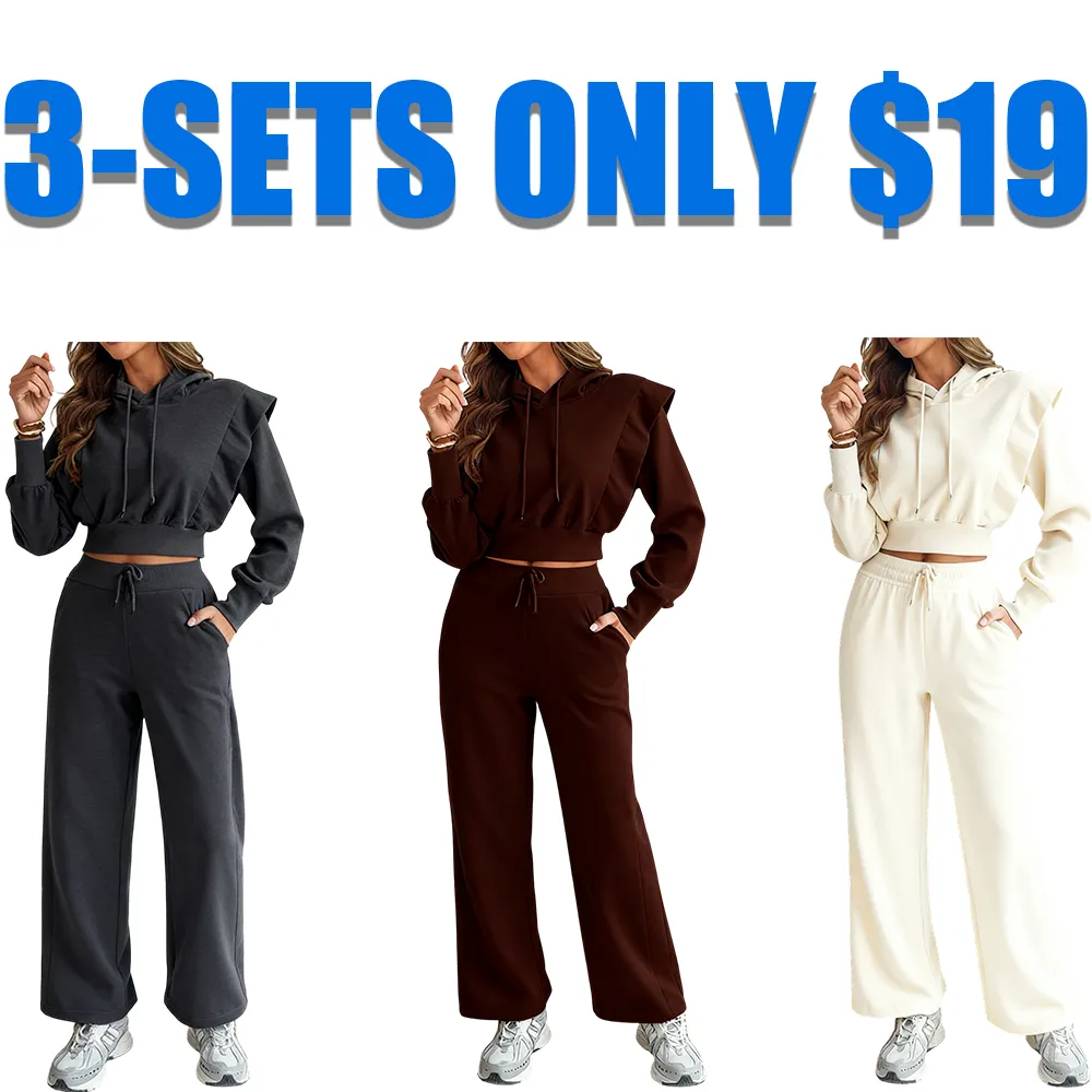 Hooded Long Sleeve Sweatshirt and Casual Wide Leg Sweatpants Set