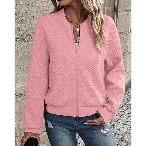Women's Texture Sweatshirt Waffle Sweatshirt  Pullover Hoodie Sweatshirt Plain Streetwear Casual Long Sleeve Hooded Regular Tops Street Holiday Going out Buttons Black White Pink Wine Fall Winter