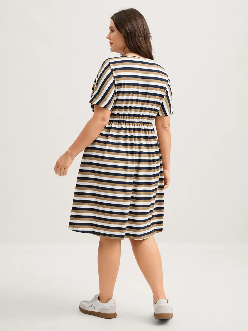 Pure Cotton Striped Waist-Tie Midi Dress