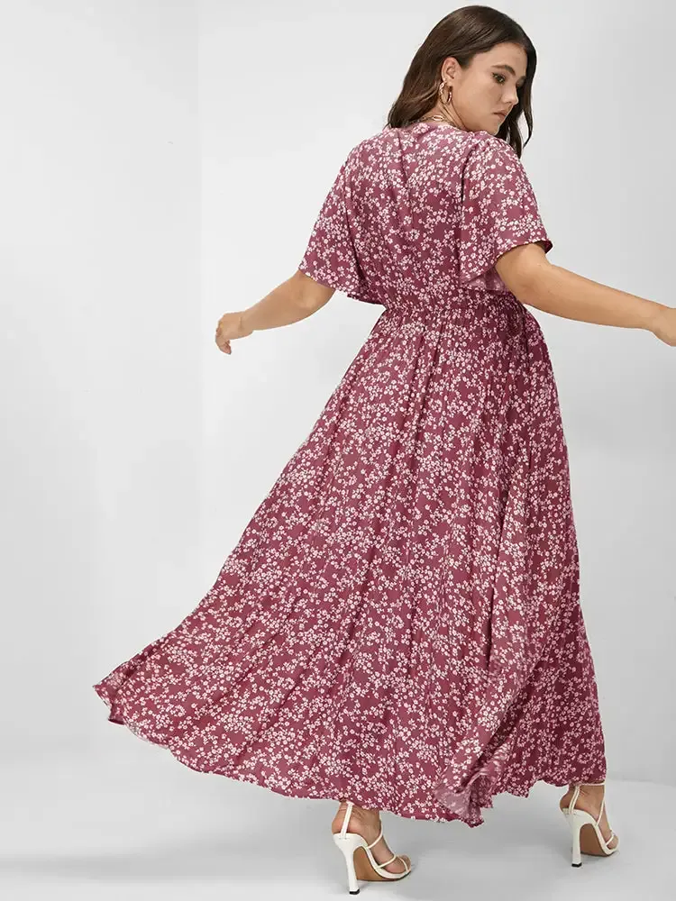 Bloom Dress - Flutter Sleeve Ditsy Floral Pocket Split Maxi Dress
