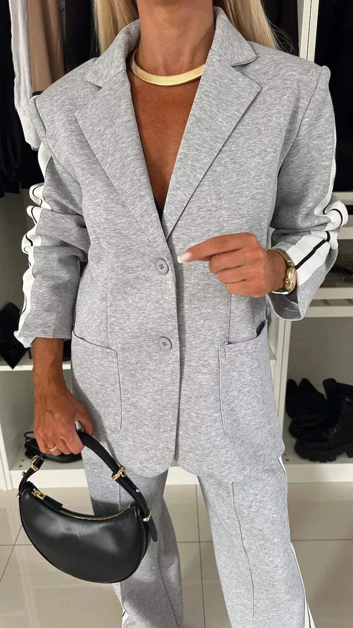 Women's Fashion Contrast Color Jacket & Pants Two-piece Set