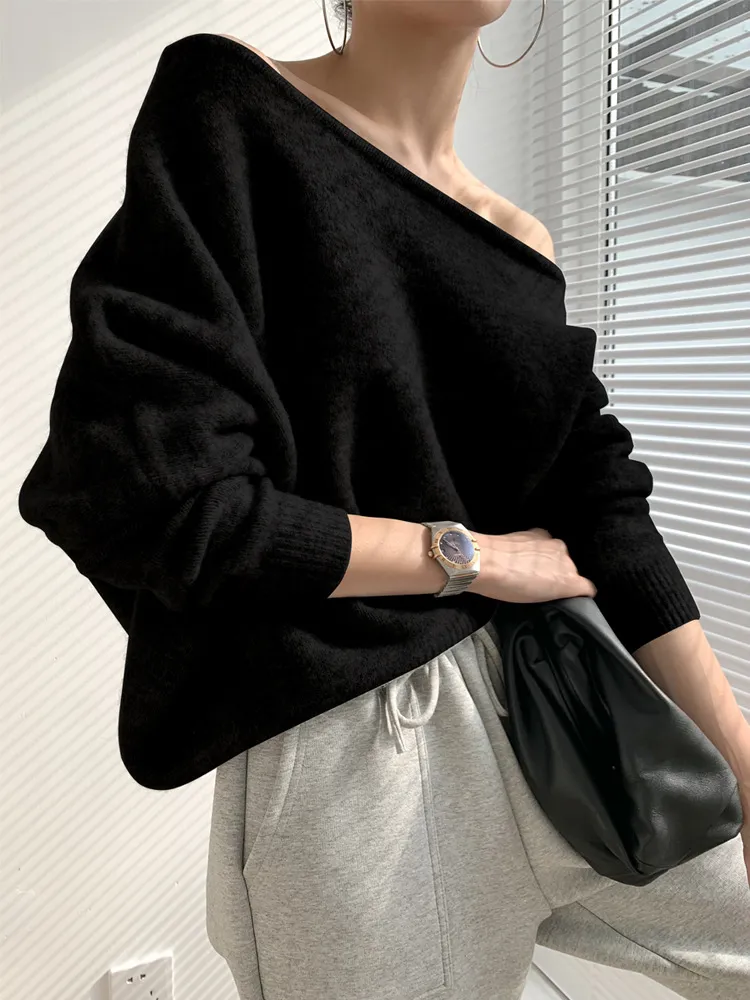 Mohair Off-shoulder Irregular Sweater