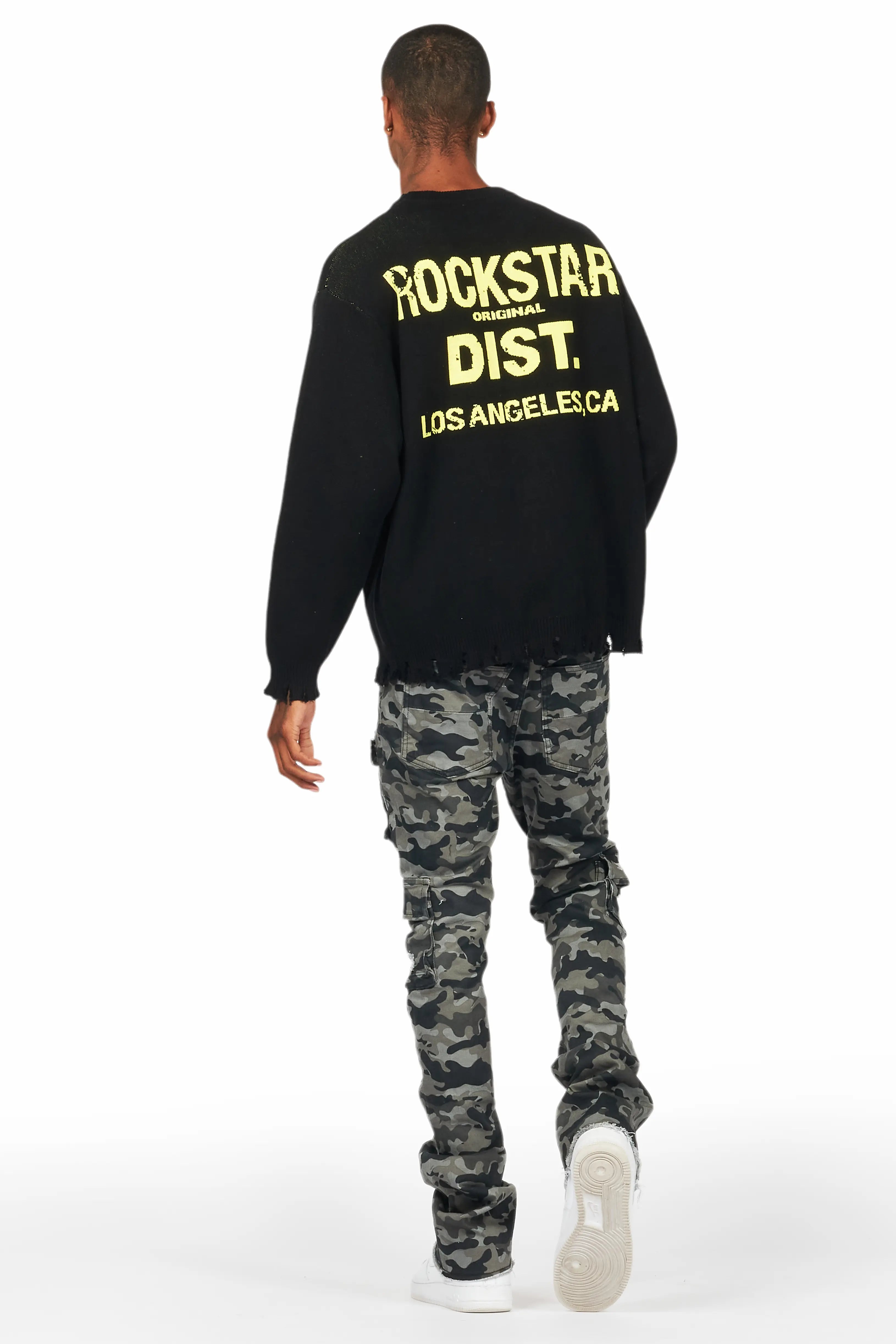 Zaid Grey Camo Stacked Flare Jean