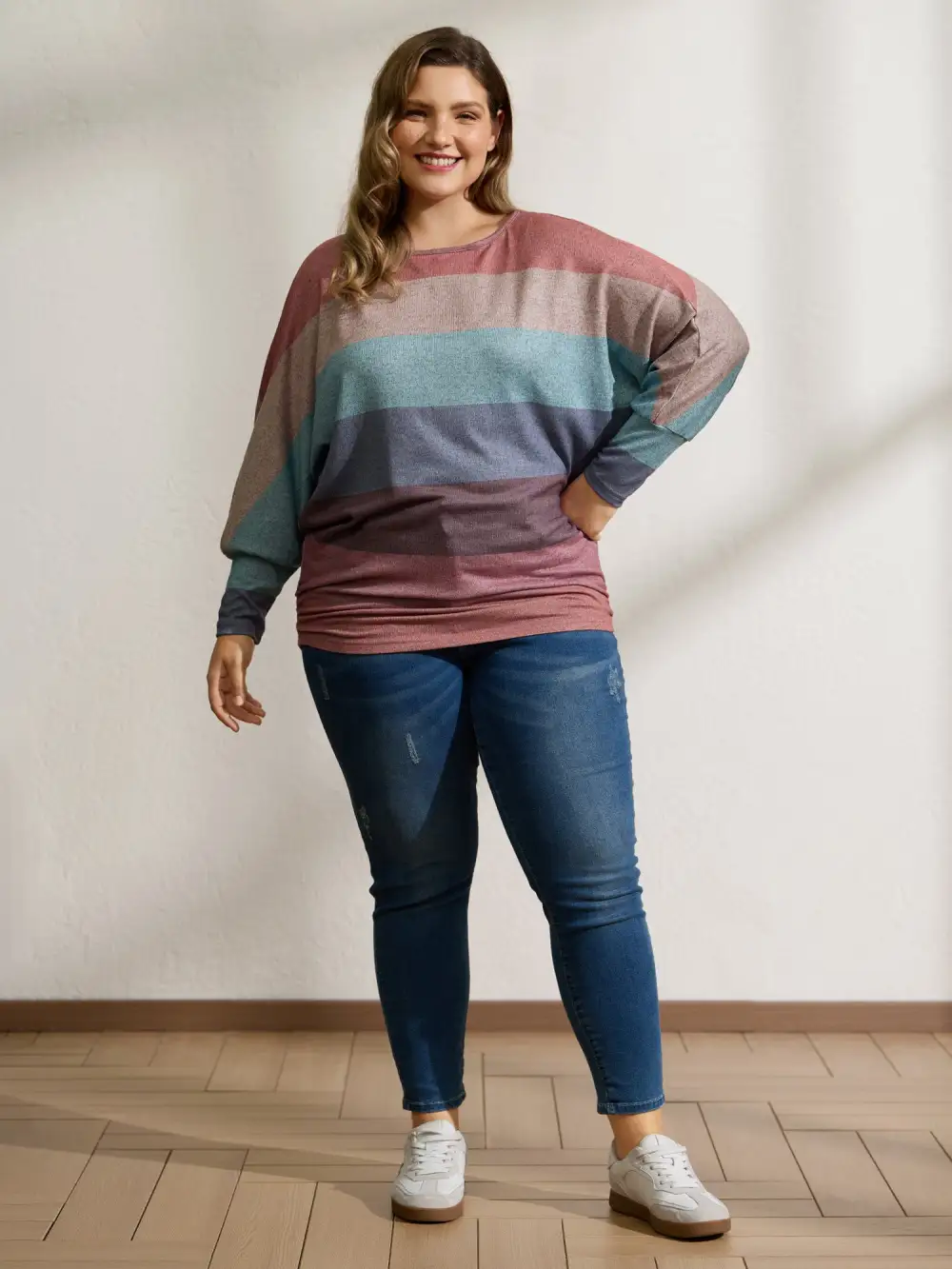 Colorful Stripes Dolman Sleeve T-Shirt