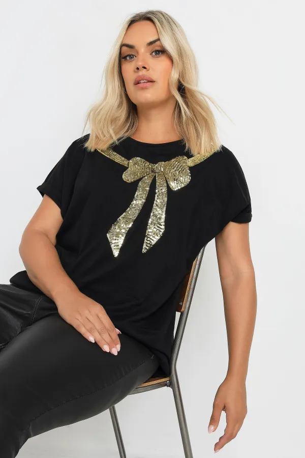 YOURS Curve Red Sequin Bow T-Shirt