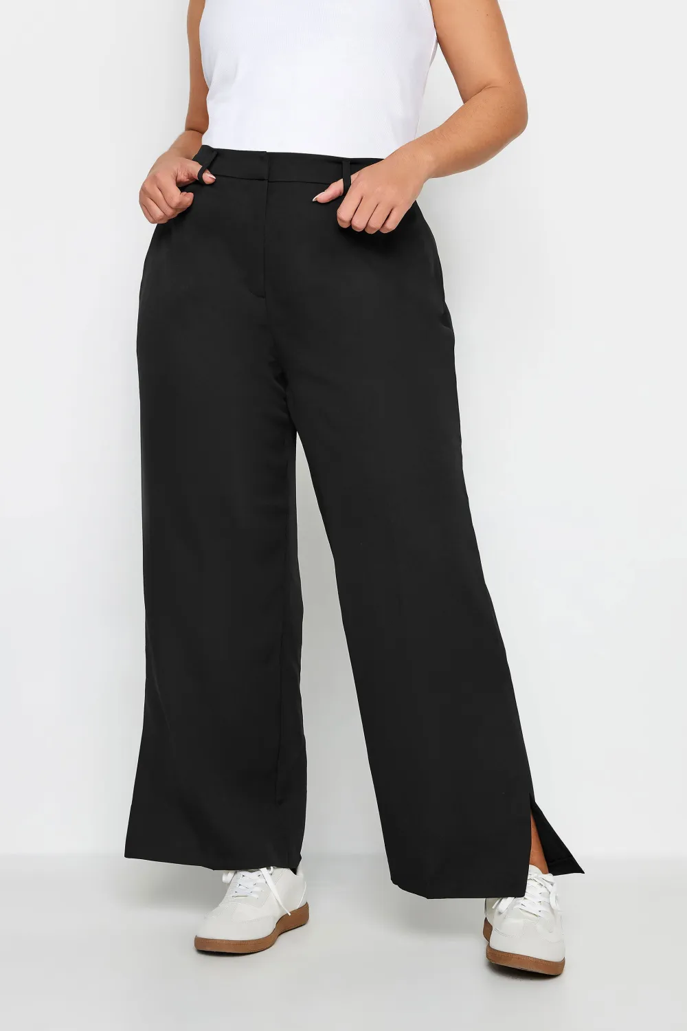YOURS Curve Black Split Hem Flared Trousers