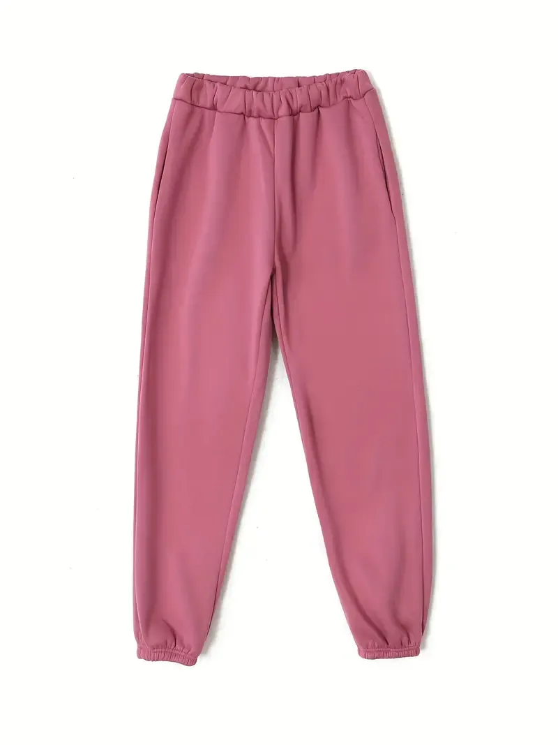 2PCS Oversized Athleisure Set: Solid Hooded Pocket Drawstring Sweatshirts & Sweatpants Sets for Women, Plus Size Comfortable Clothing