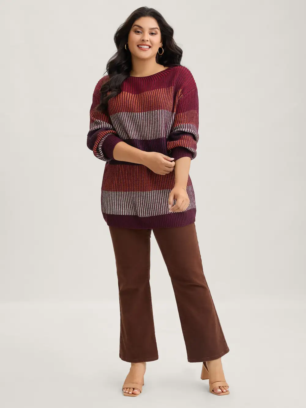 Textured Striped Contrast Patchwork Pullover