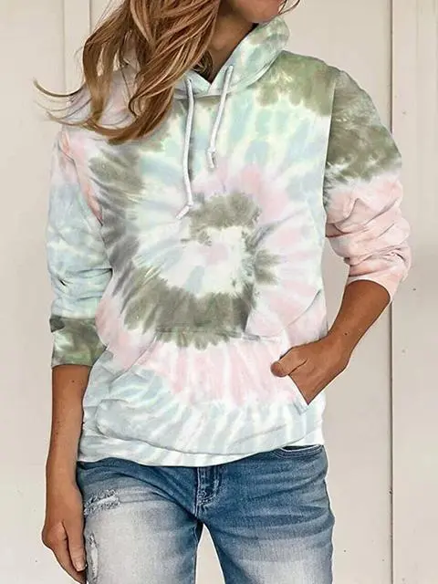 Tie-dye Print Hooded Sweatshirt With Pocket
