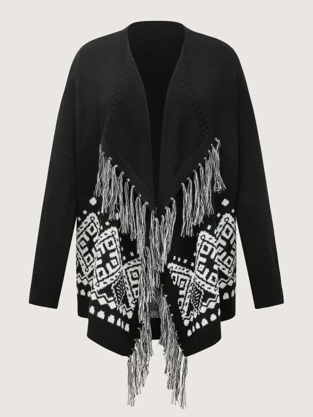 Geometrical Print Tassels Knit Cardigan