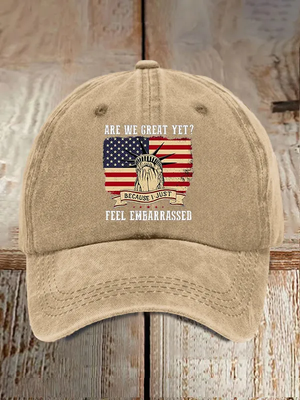 Unisex Distressed Washed Cotton Are We Great Yet? Print Hat