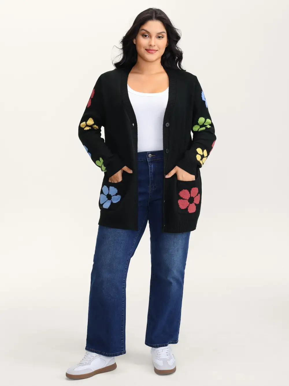 Colorful Floral Pattern Button Knit Cardigan