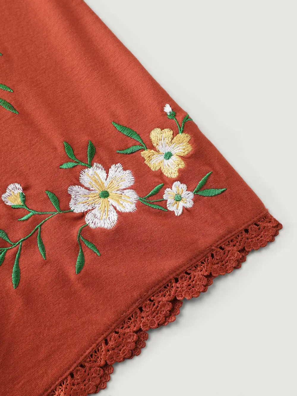 Floral Embroidered Lace Knit T-Shirt