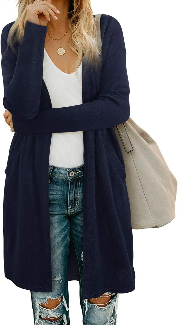 Women's Open Front Cardigan Shirt with Pockets Long Sleeve Lightweight Coat