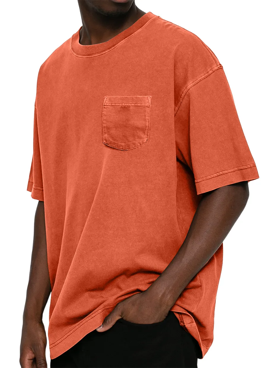 Men's Retro Distressed Washed Pocket Short-sleeved T-shirt