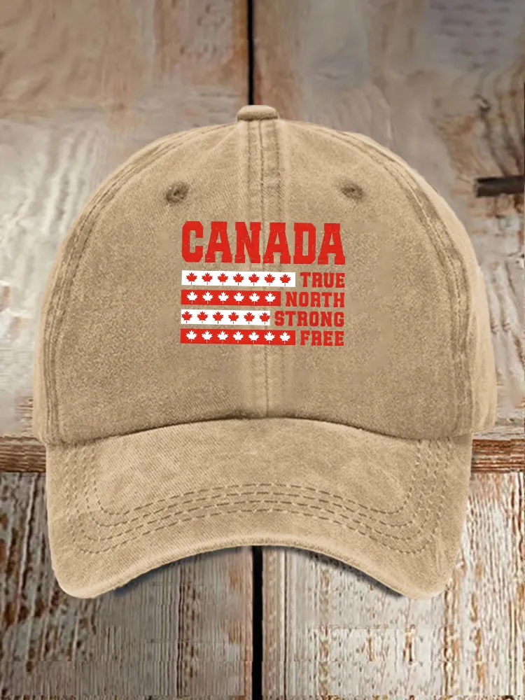 Men And Women's True North Strong And Free Washed Baseball Cap