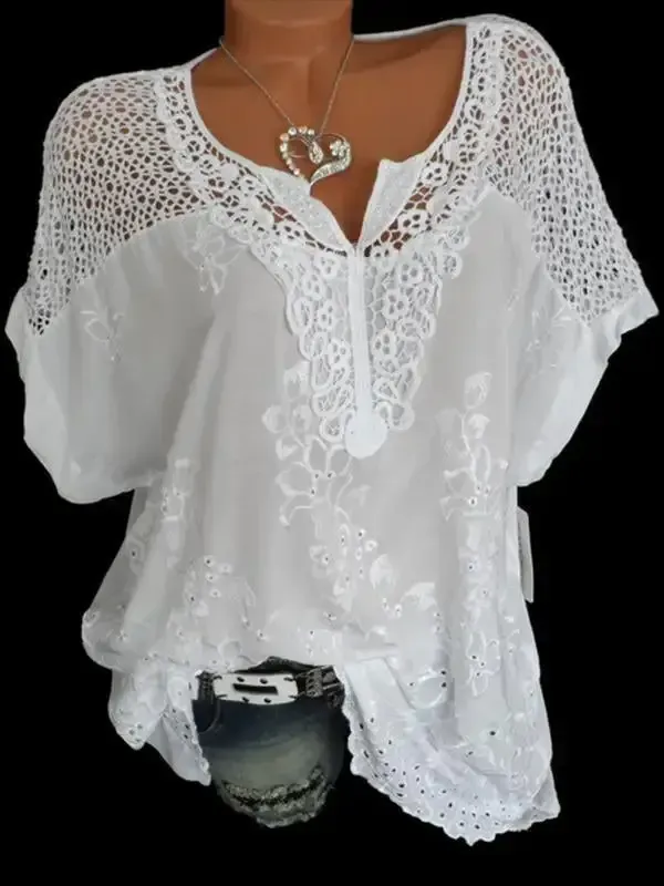 Woman Fashion Openwork Lace Shirt Tops Blouse