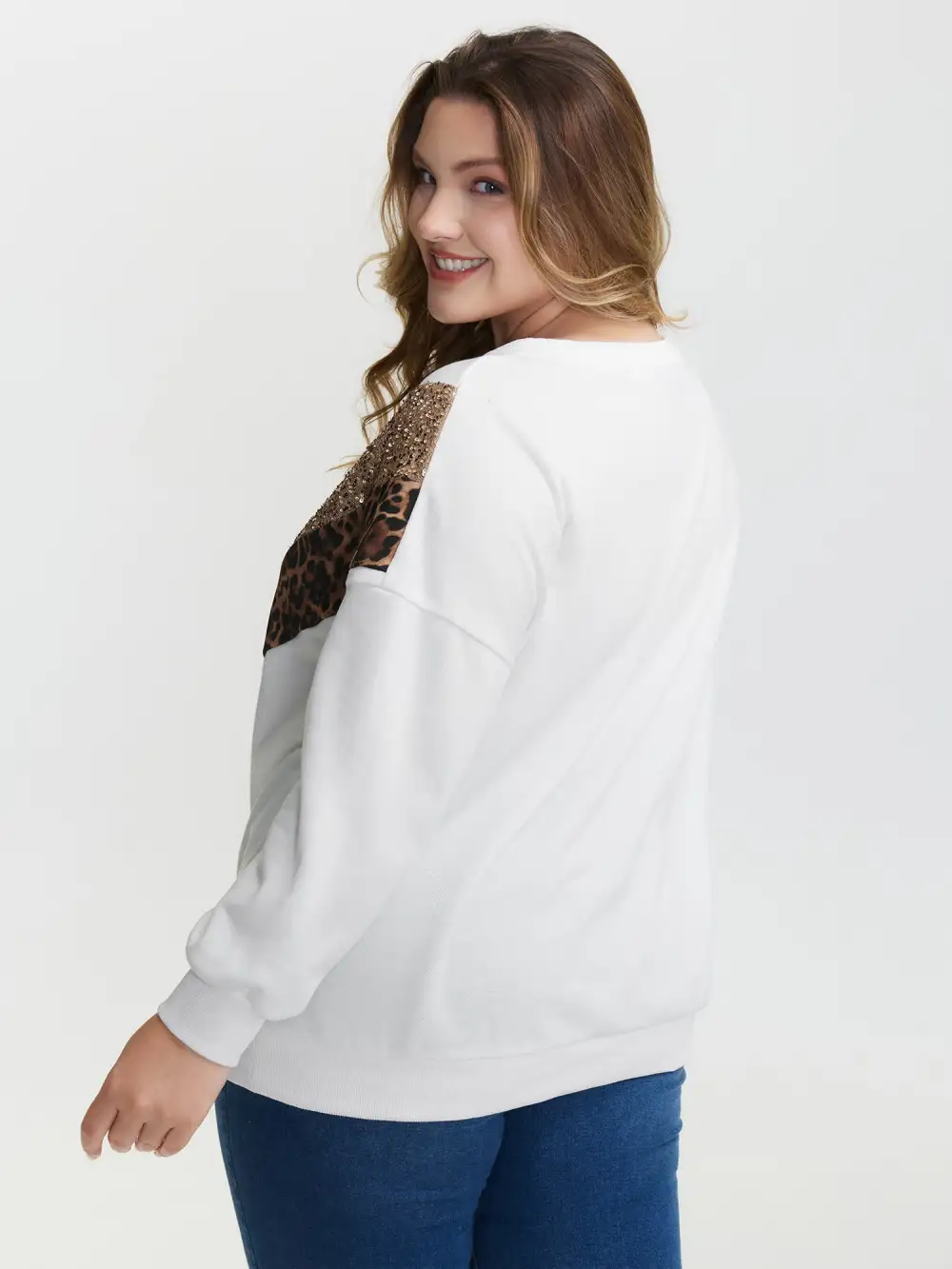 Leopard Print Sequin Contrast Sweatshirt
