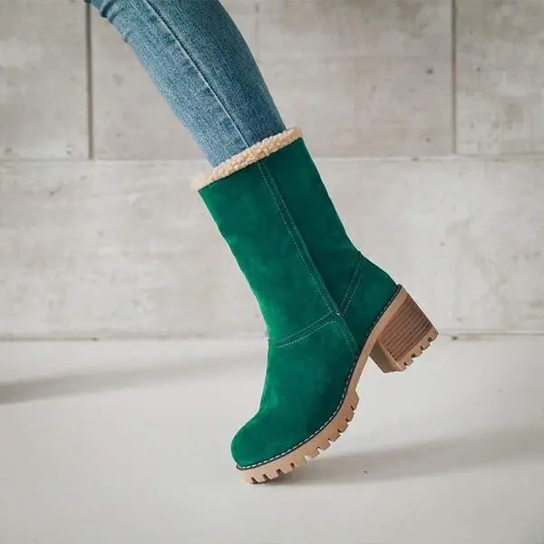 Women'S Mid-Tube Chunky Heel Suede Boots