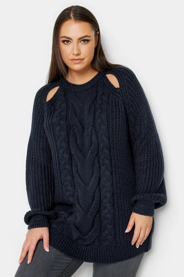YOURS Curve Pink Cable Knit Cut Out Jumper