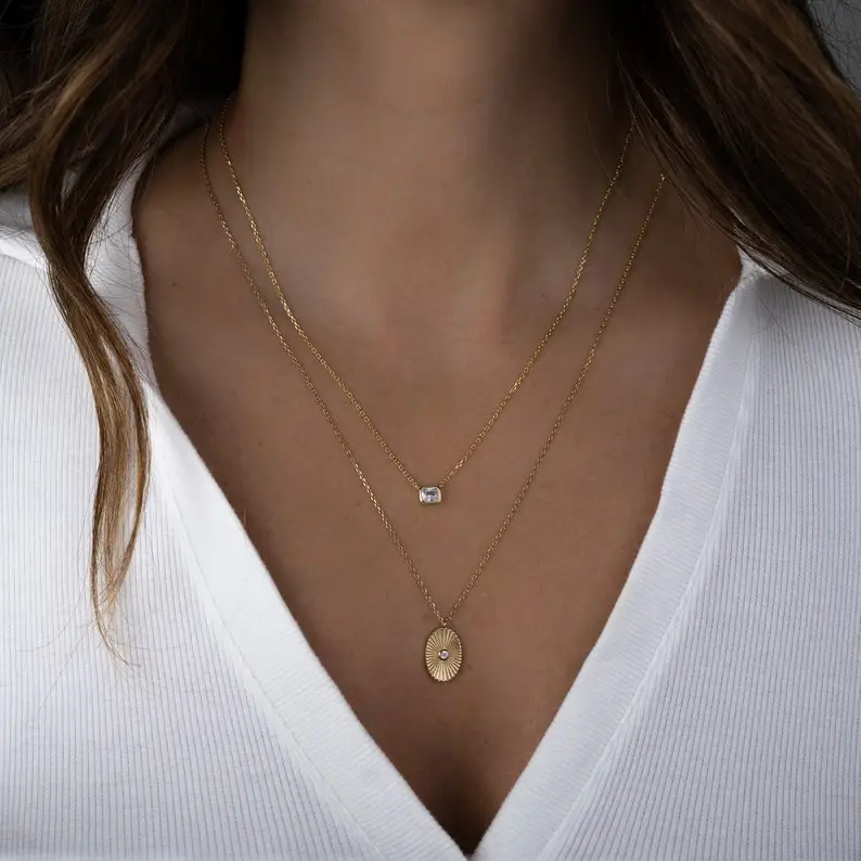 Bezel Cubic Zirconia Necklace, Baguette Necklace, Rectangle Necklace, Pendant Necklace, Minimalist Necklace, Dainty Necklace, Gift for Her,