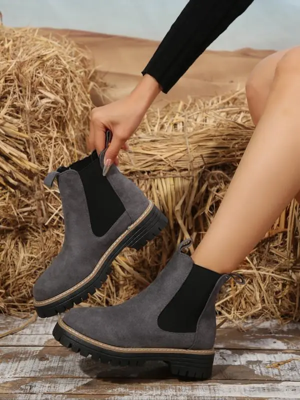 Chunky Sole Chelsea Boots for Women, Trendy High Heel Ankle Boots