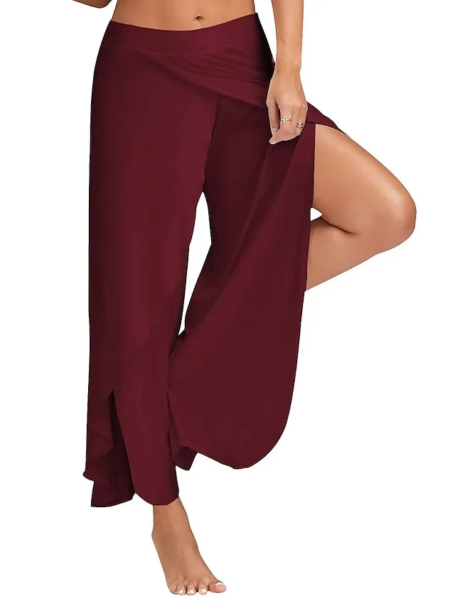 Women's Culottes Wide Leg Chinos Ruffle Layered Stretchy Mid Waist Basic Casual / Sporty Casual Daily Black White S M Summer Spring & Fall