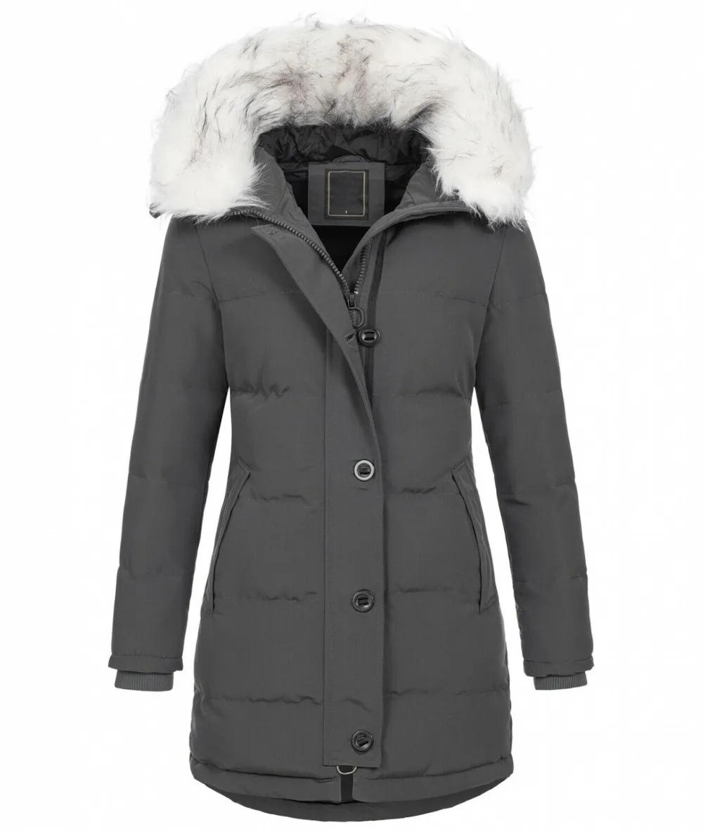 Fashion ladies parka coat with fur collar（⚡Clearance Sale）
