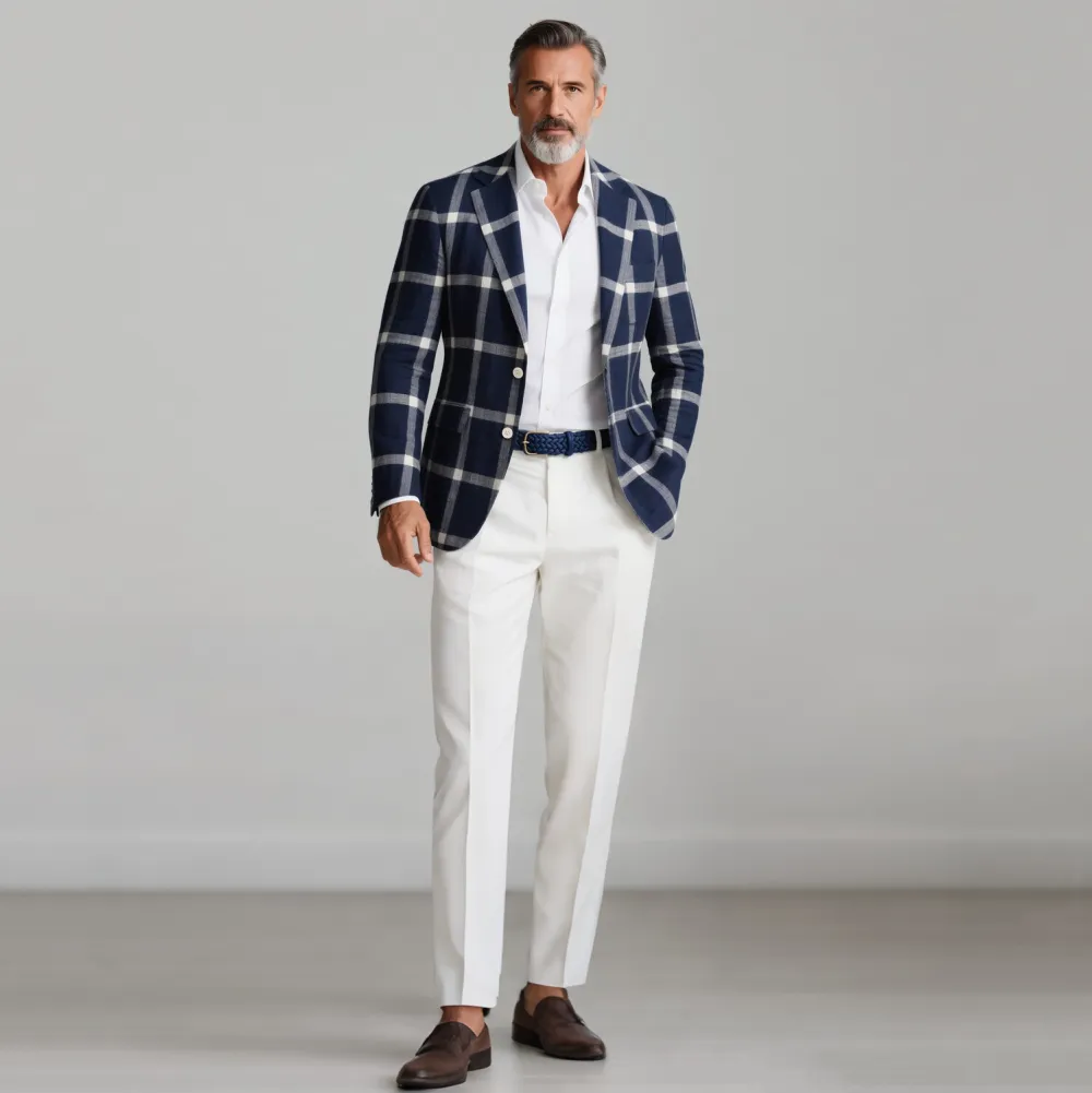 Men's Plaid Pattern Notch Lapel Long Sleeve Single Breasted Blazer