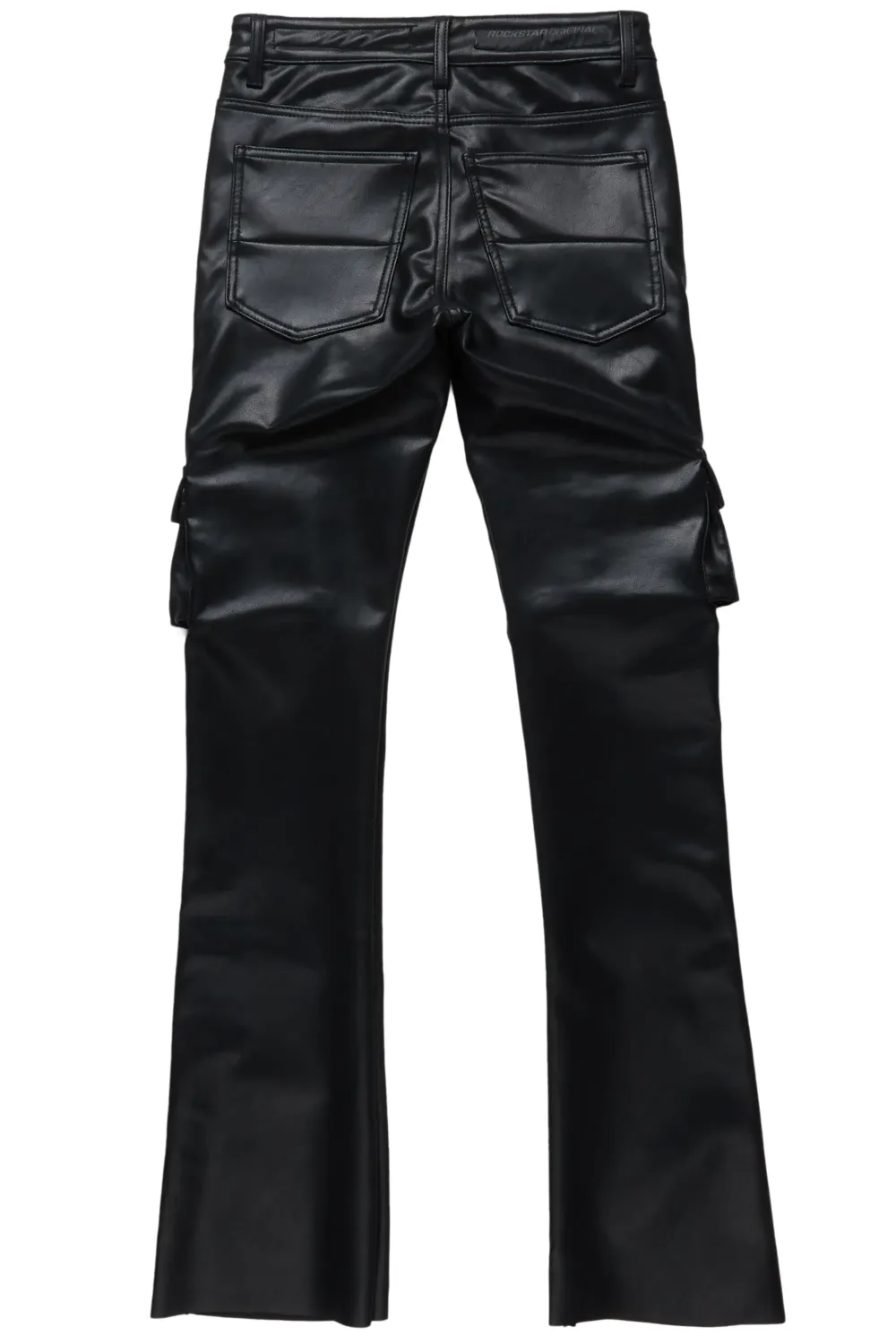 Khaza Black Faux Leather Stacked Flare Jean