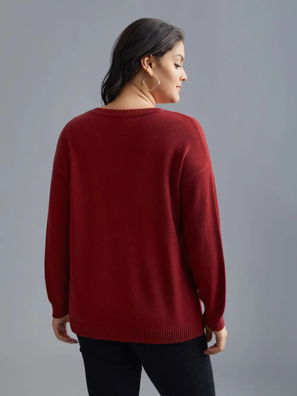 Embroidered Bow Tie Drop Shoulder Pullover