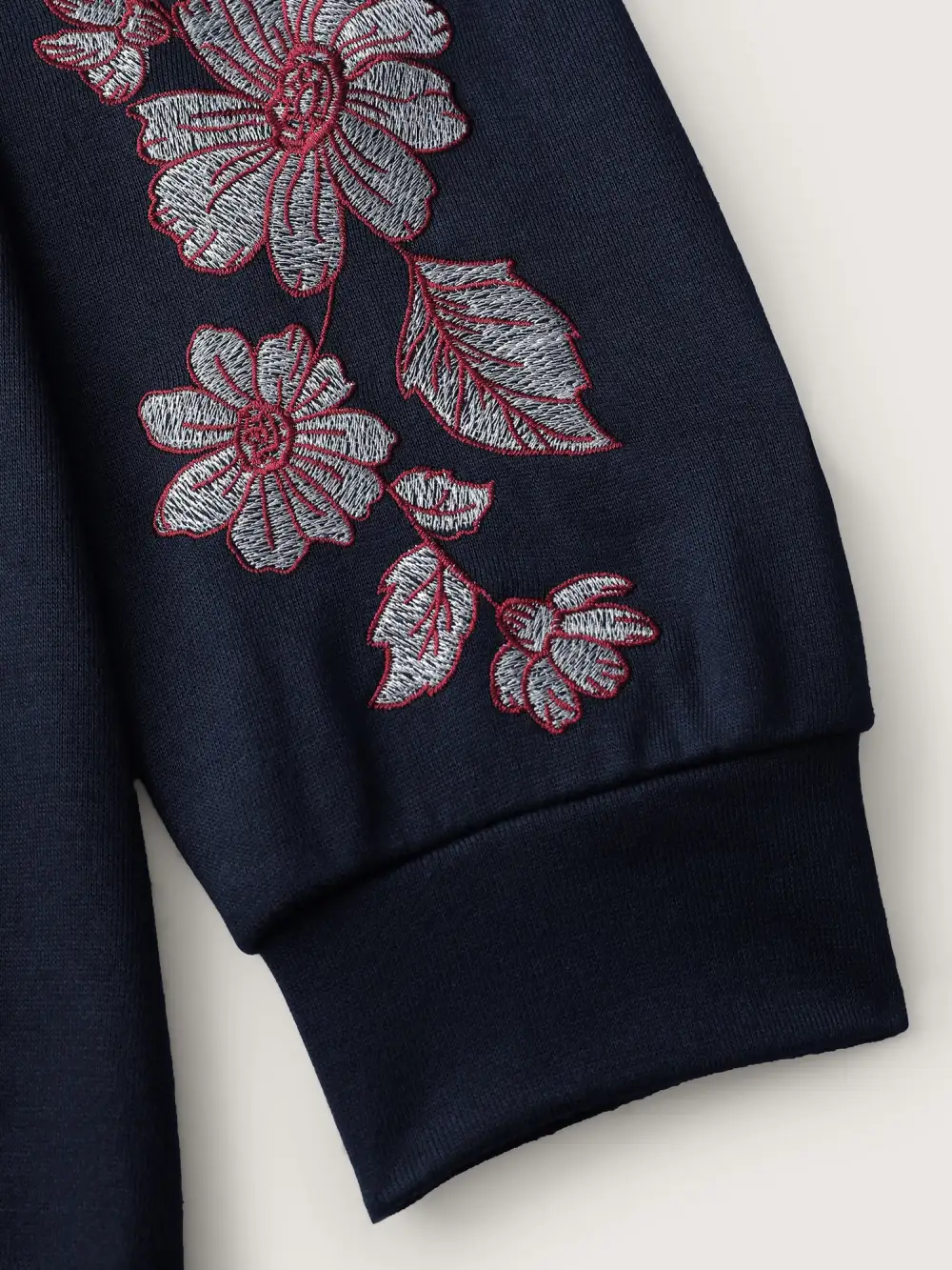 Embroidered Sleeve Relaxed-Fit Sweatshirt