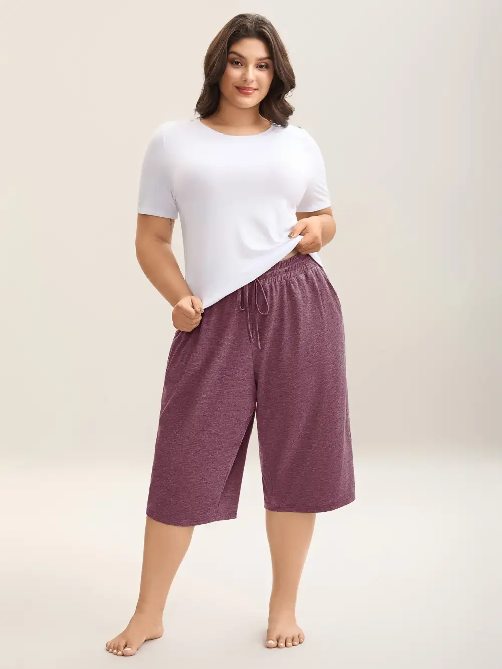 Mixed Color Knit Drawstring Loungewear Bottoms