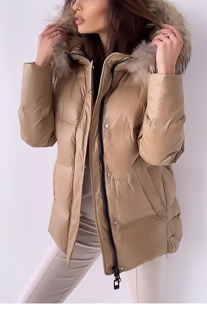 Women's Fashion Solid Color Zipper Down Jacket