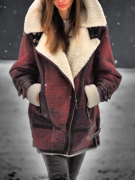 Winter Warm Fluffy Coat Faux Leather Jacket