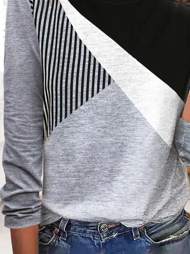 Striped Casual Autumn Daily Loose 1 * Top Long sleeve Crew Neck Regular T-shirt for Women